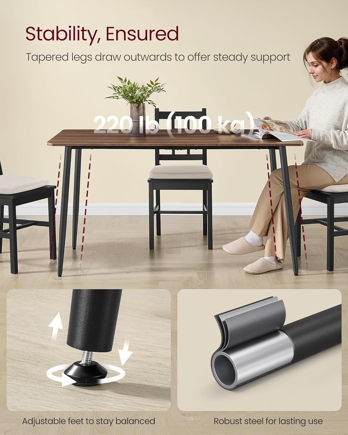 Walnut Dining Table 4-6 Seater 140cm Modern Heat-Resistant Quick Setup