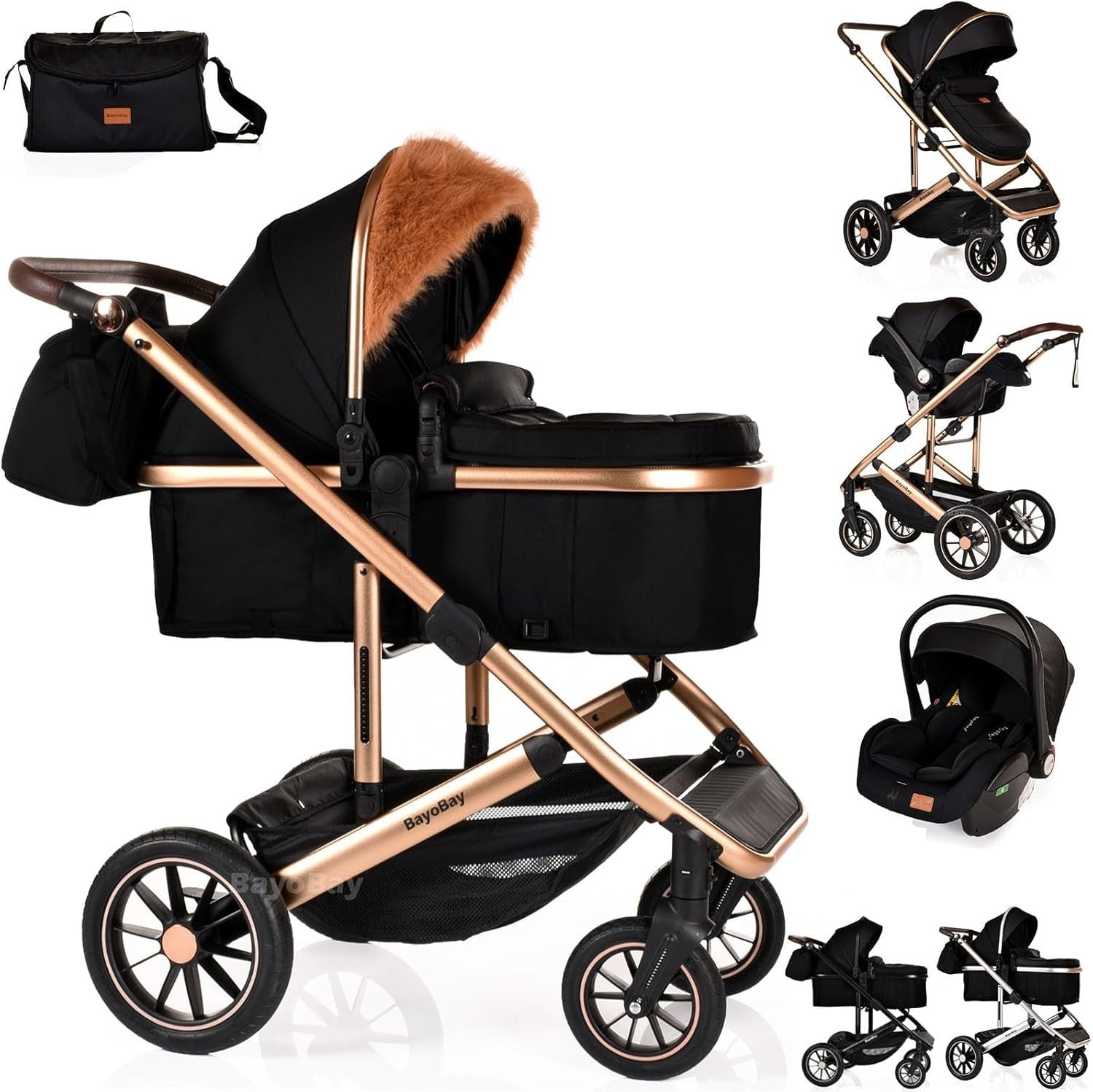 3 in 1 Baby Travel System Pram Pushchair Car Seat From Birth to 22kg