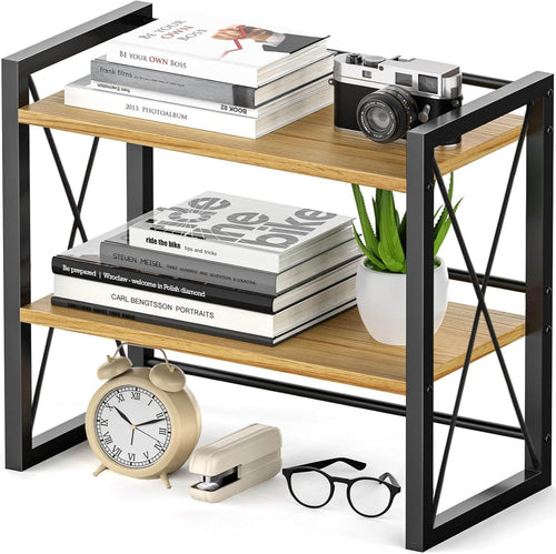 Black Wood Desk Shelf – Decorative Desktop Organizer w/ Hollow Side Panels