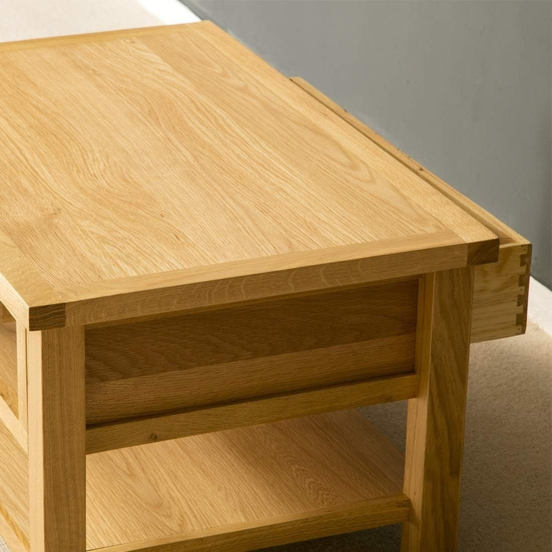 Solid Oak Coffee Table with Drawer & Shelf | Rustic Wood | 85x55cm Living Room