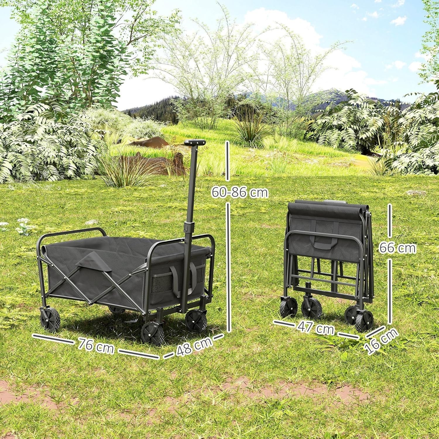 Grey Folding Festival Trolley 62L Heavy Duty Garden Camping Beach Wagon 120kg