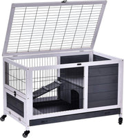 Rabbit Hutch Guinea Pig Cage Wooden Indoor Portable with Openable Roof