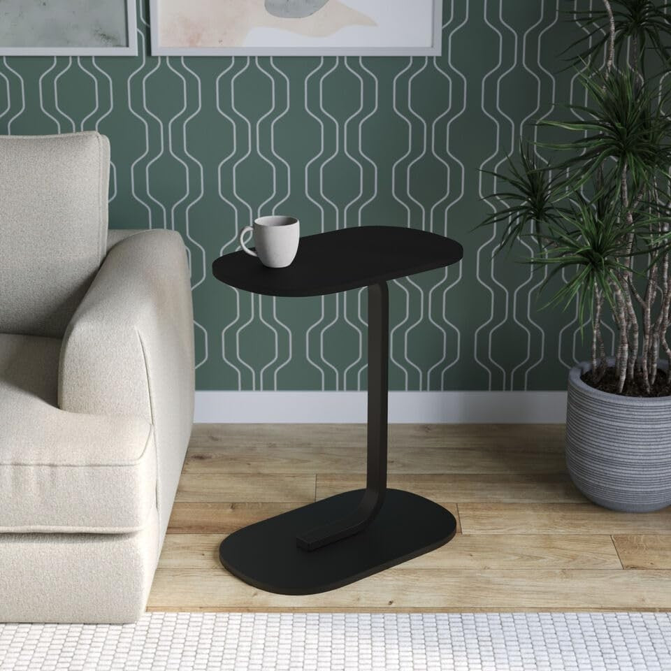 C-Shaped End Table, Wood & Metal Side Table for Sofa