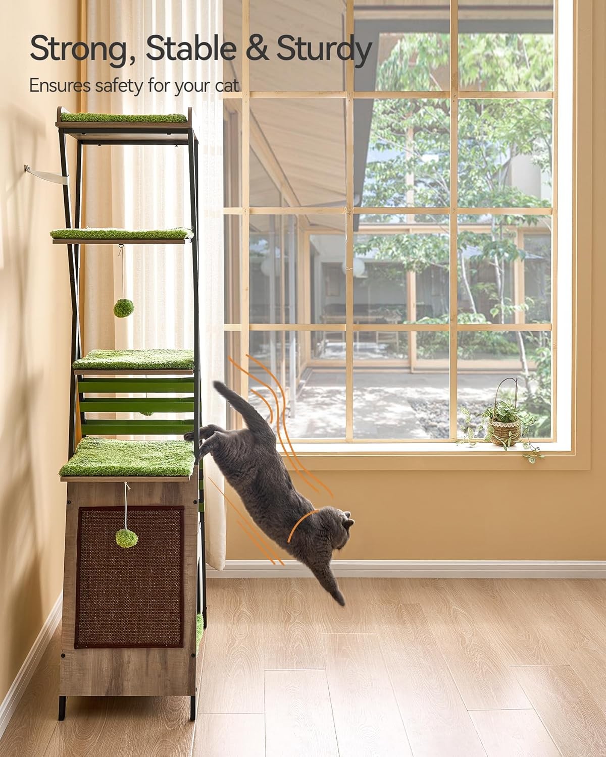Modern Cat Tree Tower 184cm Multi Level Condo Scratcher with Ladder Perches