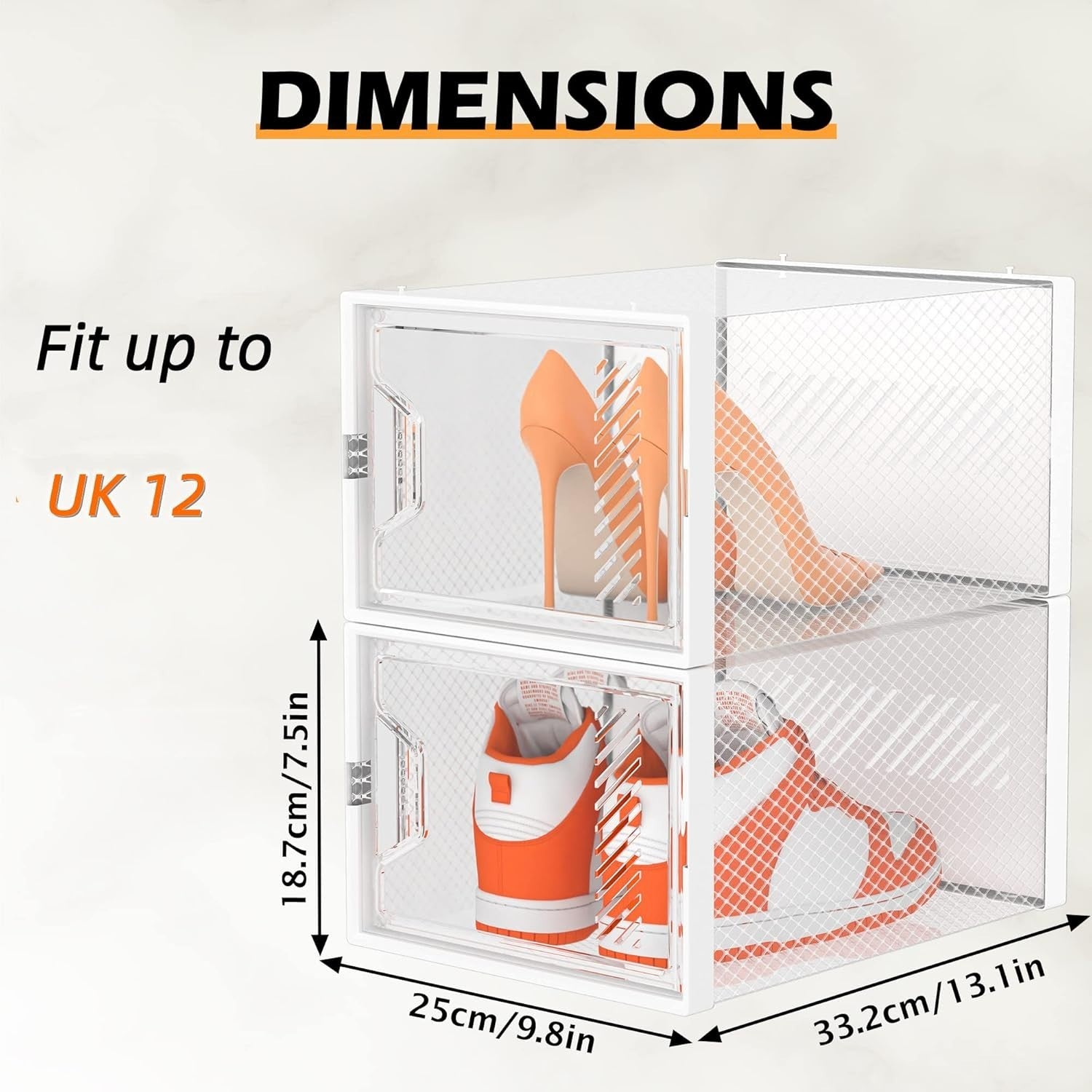 Clear Stackable Shoe Storage Boxes – 24pc Set, Fits UK 12, Ventilated