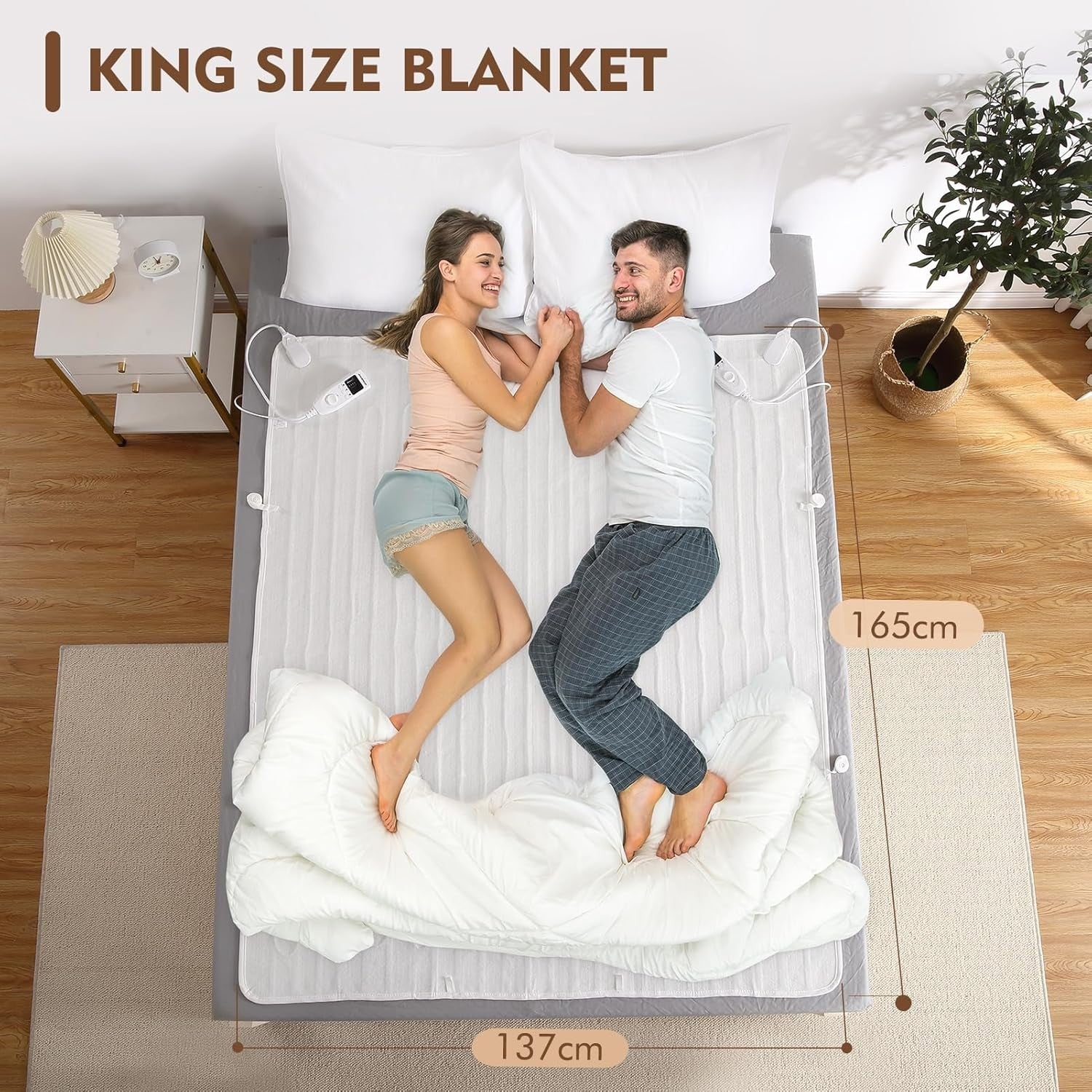 Electric Heated Underblanket King Size Dual Control Fast Heat Timer Washable