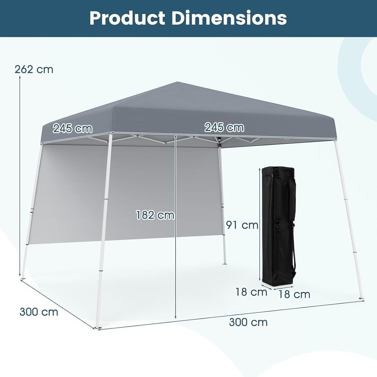 3x3M Gray Pop-Up Canopy Tent UPF50+ Sunshade Outdoor Party Gazebo
