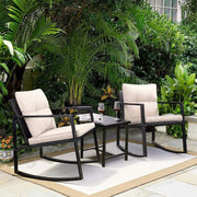 3PC Rattan Rocking Bistro Set w/ Cushions & Glass Table Garden Balcony