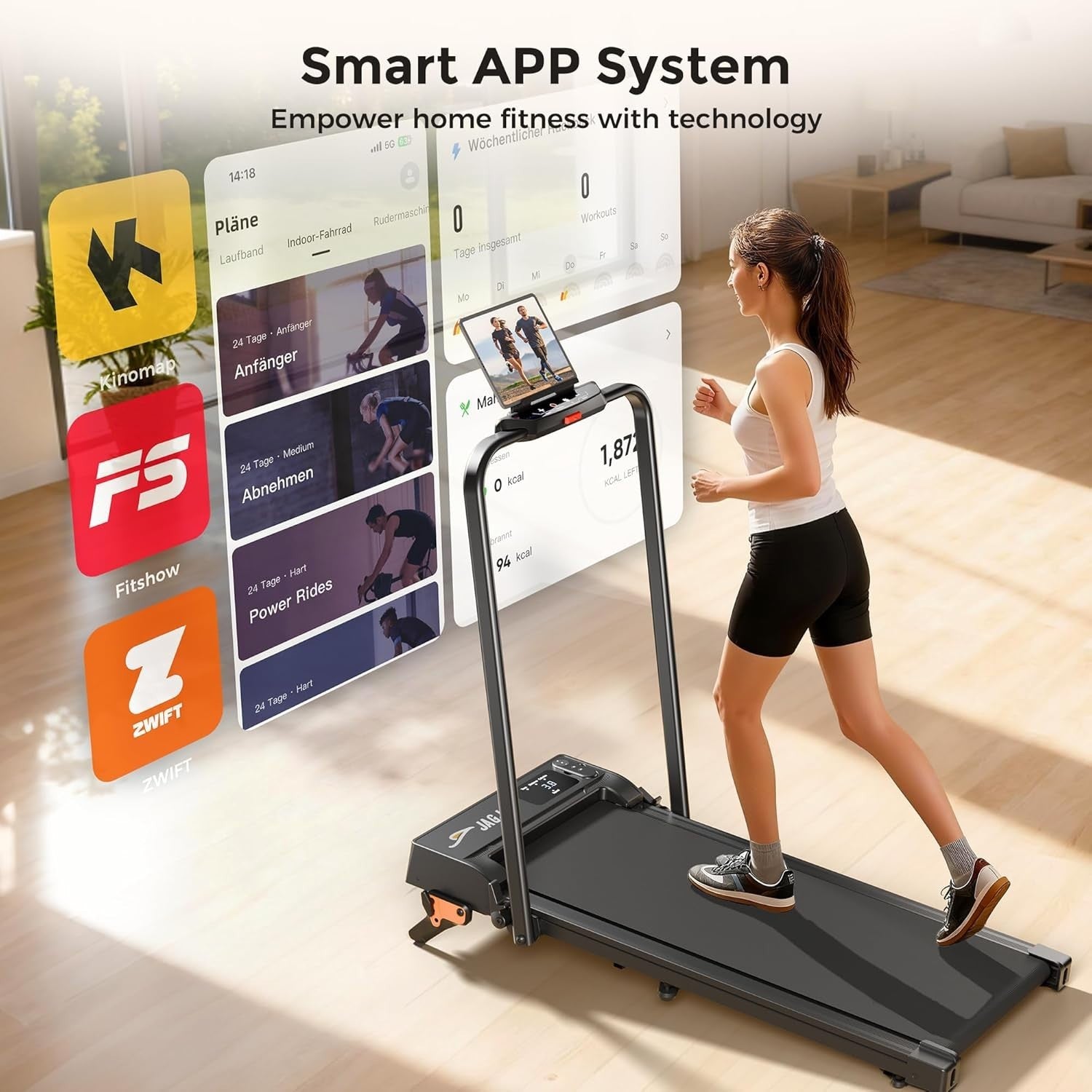 Foldable Home Treadmill 2.5HP Incline Smart App Control Quiet Jog/Walk