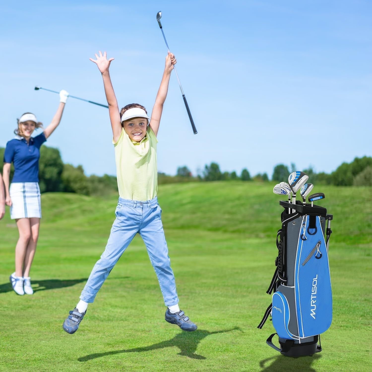 Junior Right Hand Golf Club Set 6 Piece Lightweight Easy Swing Blue
