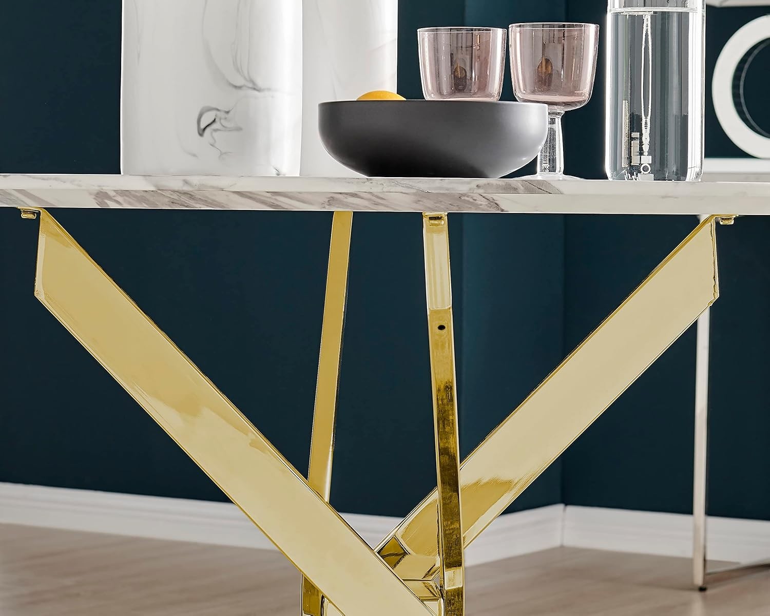Compact 100cm Round Marble Dining Table with Gold Chrome Legs – Modern