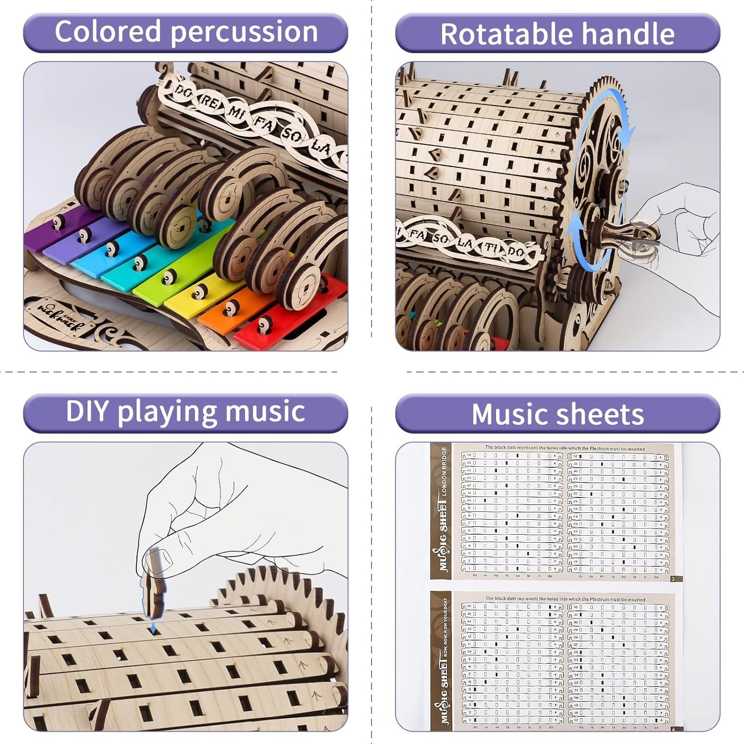 Hand Cranked 3D Wooden Piano Puzzle Model Kit, Music & DIY Craft Gift
