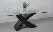 Rectangular Glass Dining Table 200cm 8-Seater Black Wood Cross Base Modern