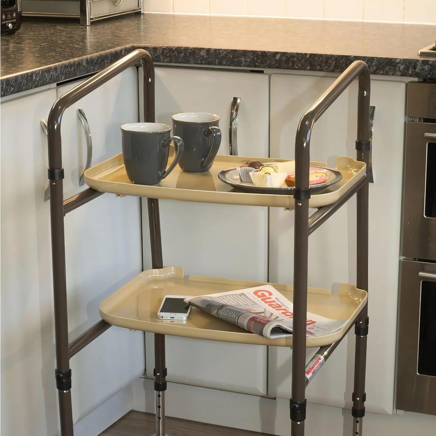 Mobility Trolley Walker with Wheels Storage Trays Sturdy Walking Aid