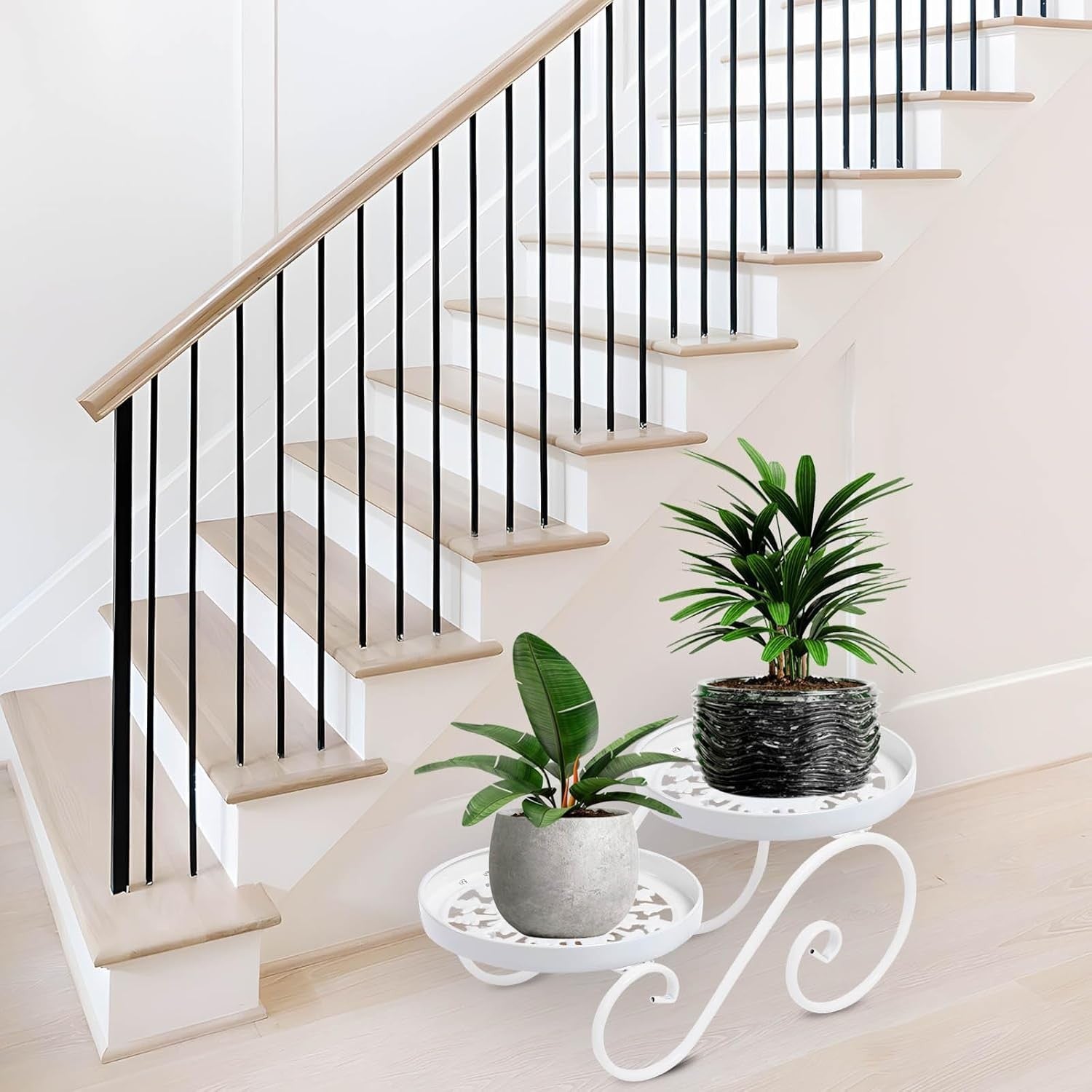 2 Tier White Metal Plant Stand Indoor Outdoor Iron Flower Pot Display Rack