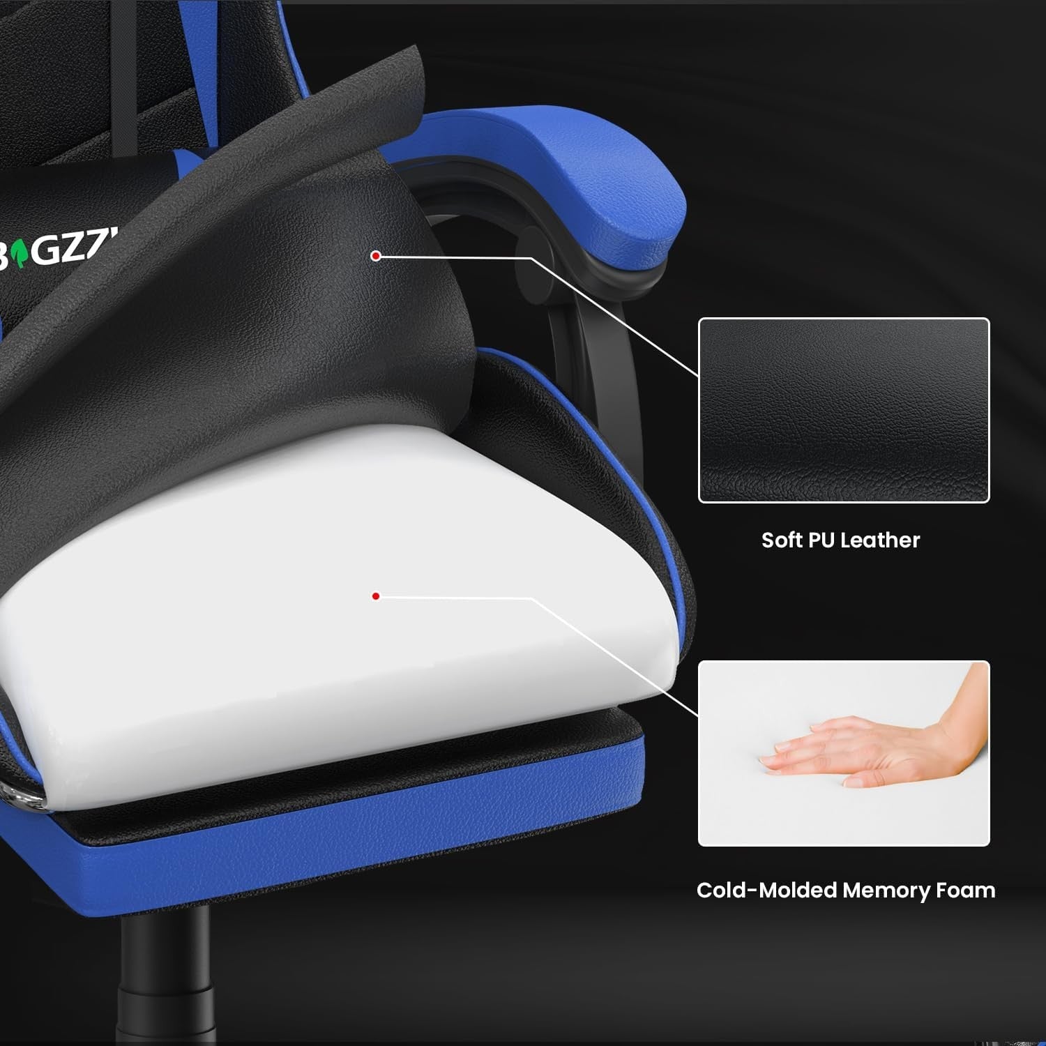 Ergonomic Gaming Chair Recliner w/ Footrest Lumbar Support Blue