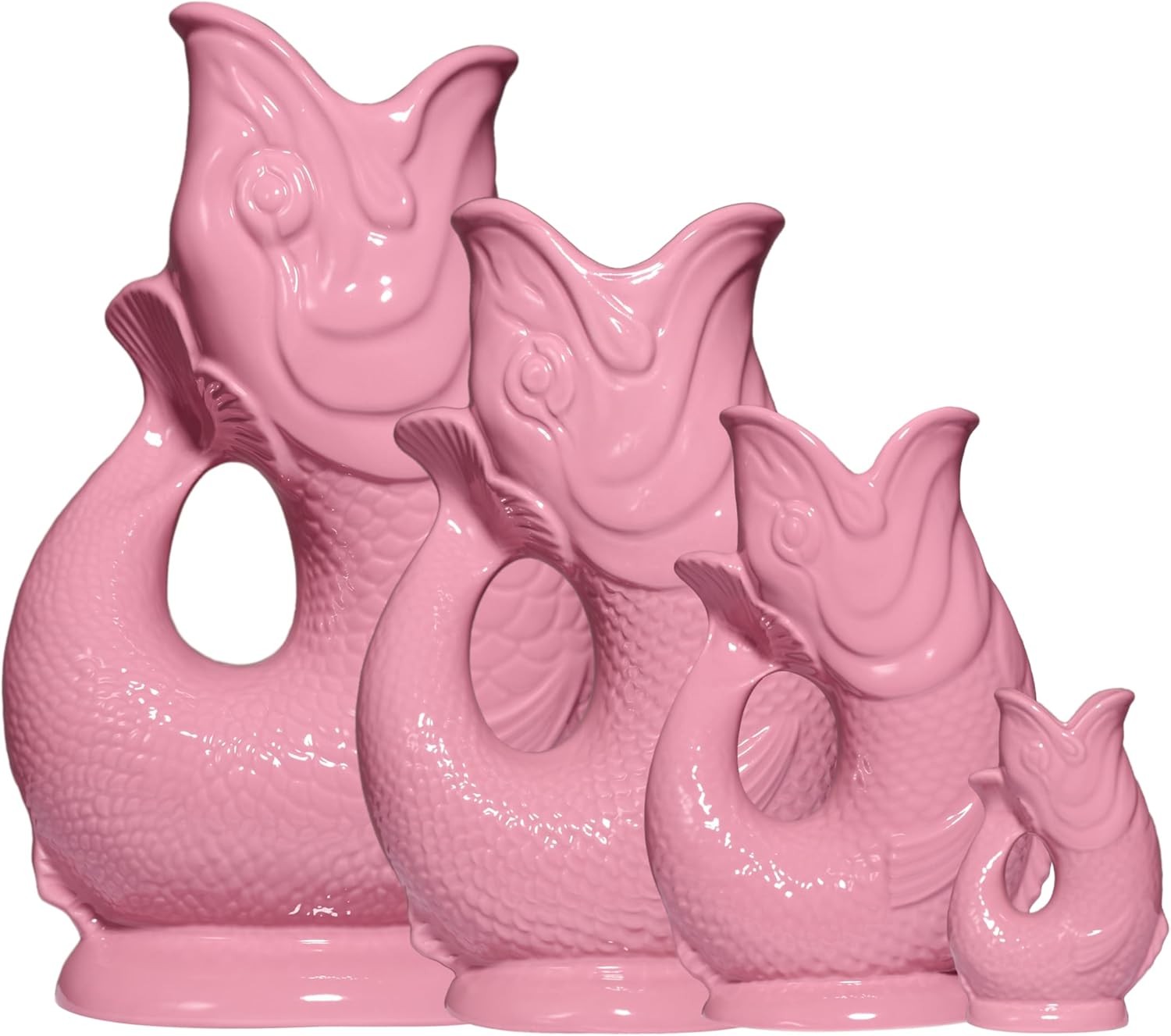 XL 1.2L Pink Gluggle Jug – Ceramic Fish Water Pitcher, Cocktail & Wine Decanter