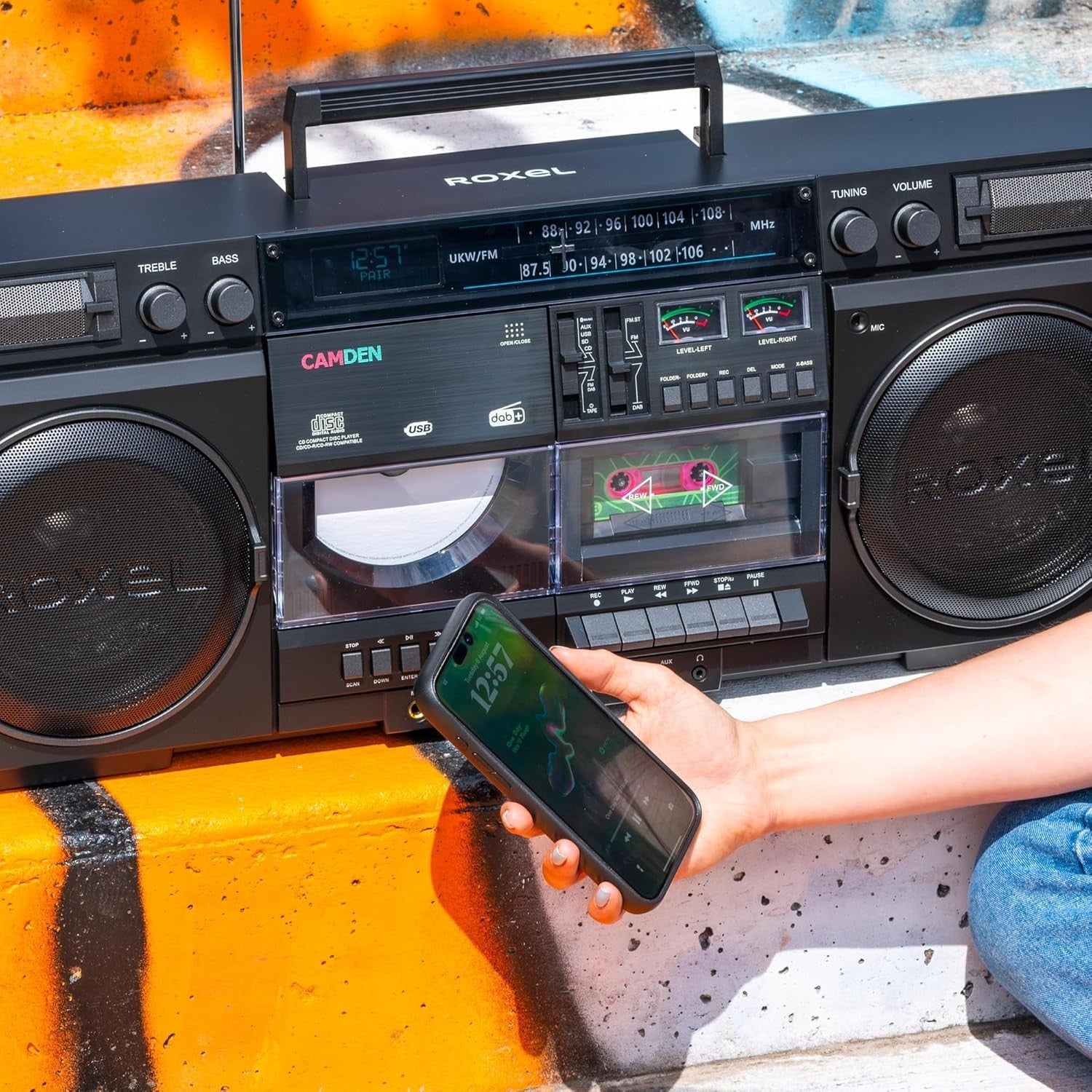 Retro Boombox Cassette CD Player DAB/FM Radio Bluetooth USB Black