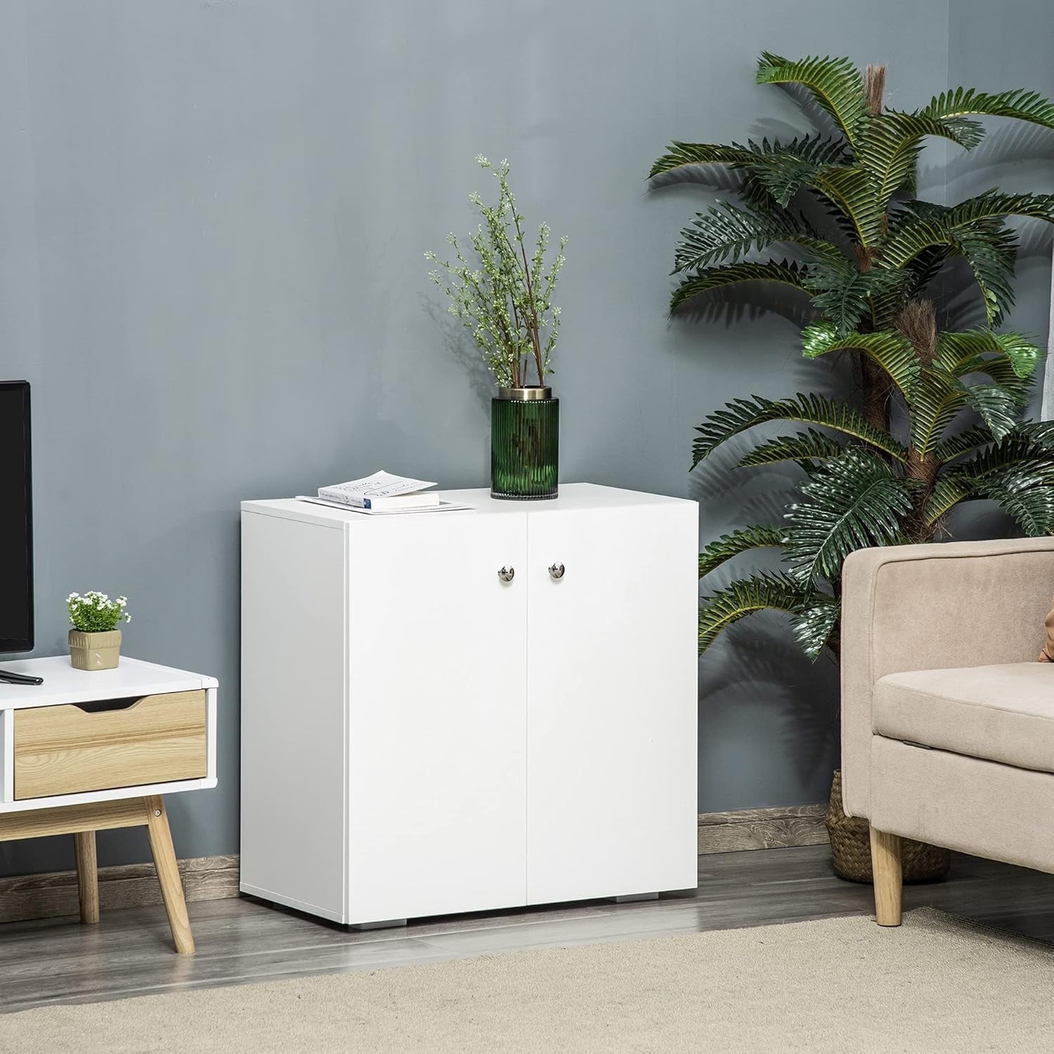 Freestanding Storage Cabinet with 2 Shelves – Durable White Kitchen Cupboard