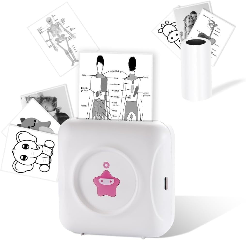 Mini TP2 Bluetooth Pocket Printer Thermal Photo Printer Pink White DIY Notes