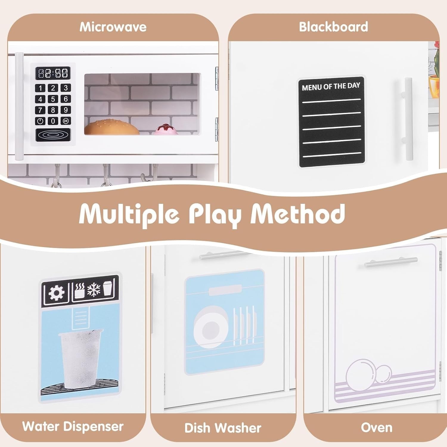 Kids Wooden Play Kitchen Sink Microwave Dishwasher Chalkboard Toy