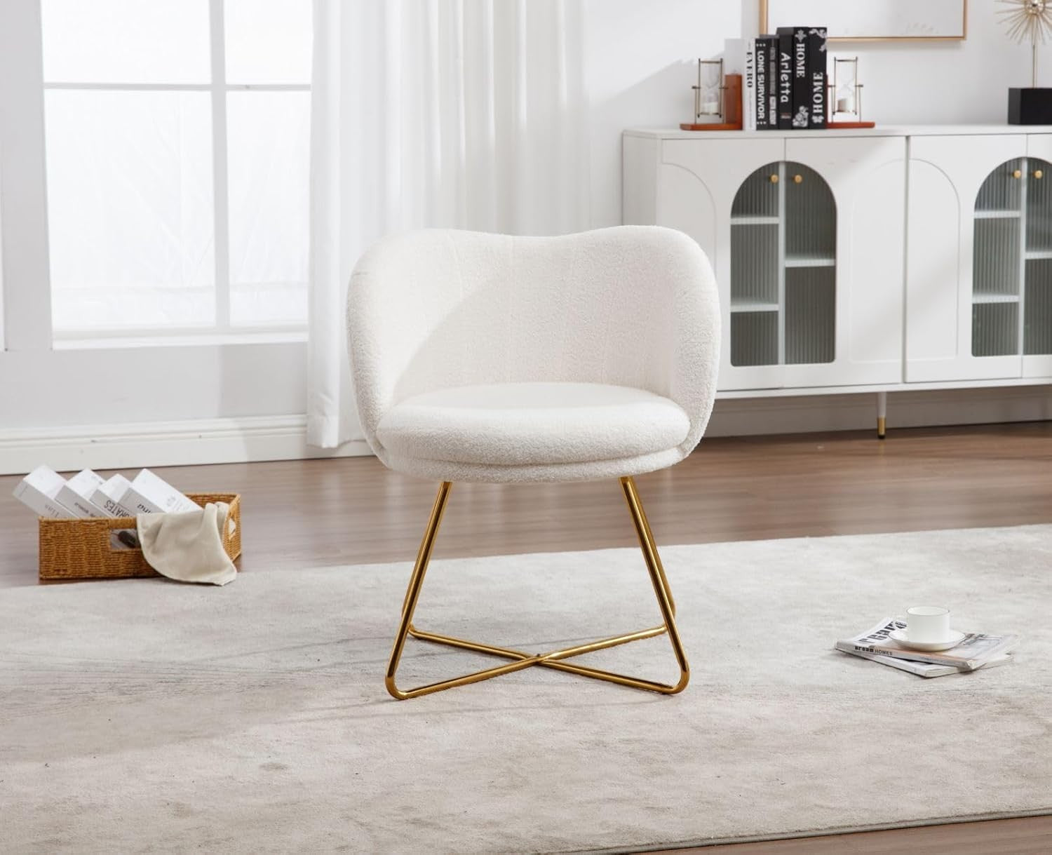 White Faux Fur Accent Chair Gold Metal Legs Tub Armchair