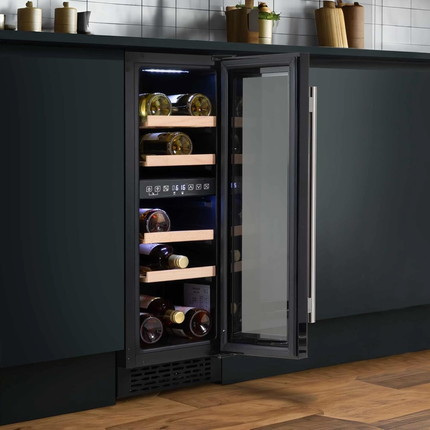 30cm Built In Wine Cooler 17 Bottle Dual Zone Touch Control Glass Door