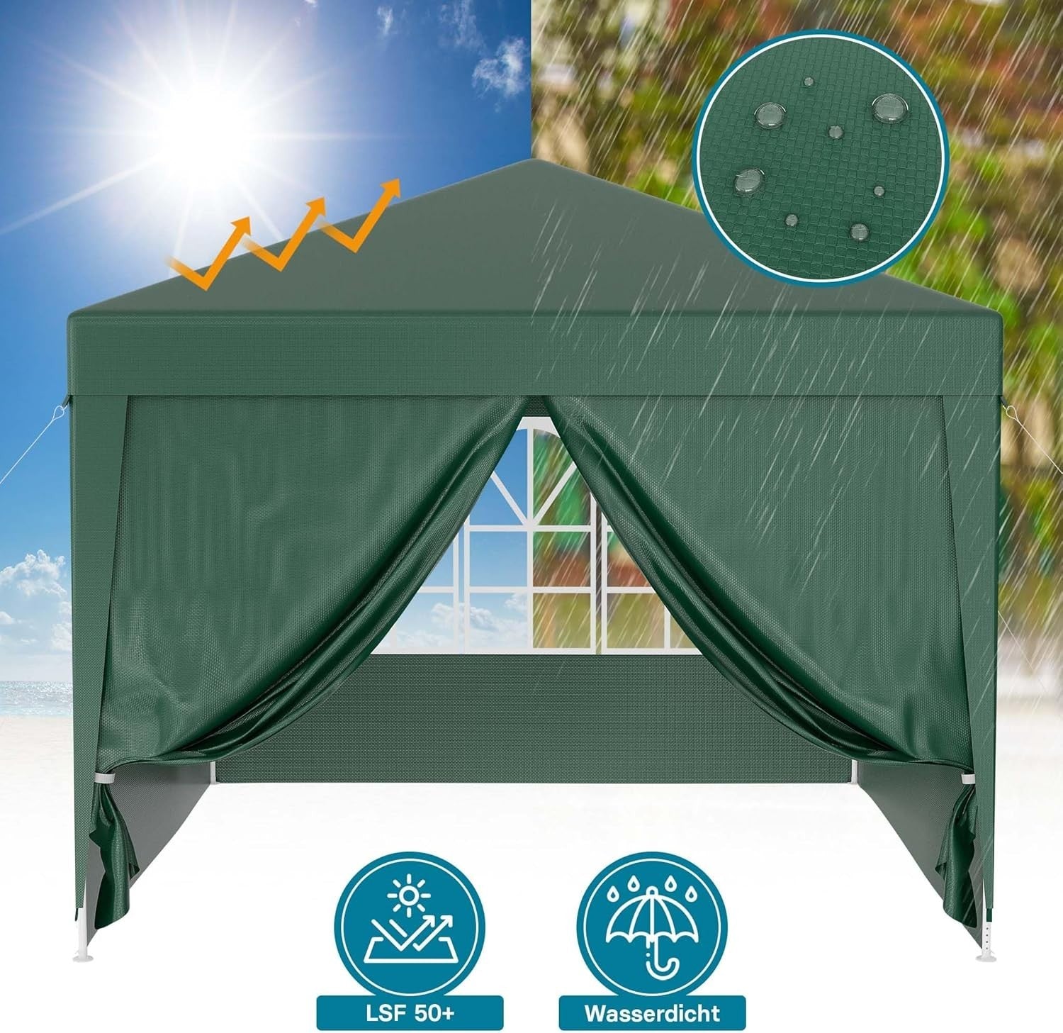 3x3m Green Pavilion Gazebo Party Tent Removable Sides UV50+ Garden Outdoor