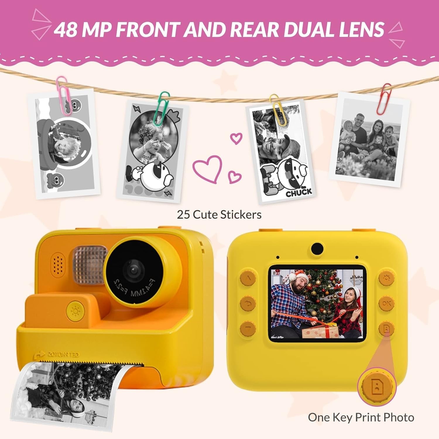 Kids Instant Print Camera 48MP HD Video 32GB Card Paper Pens Kit