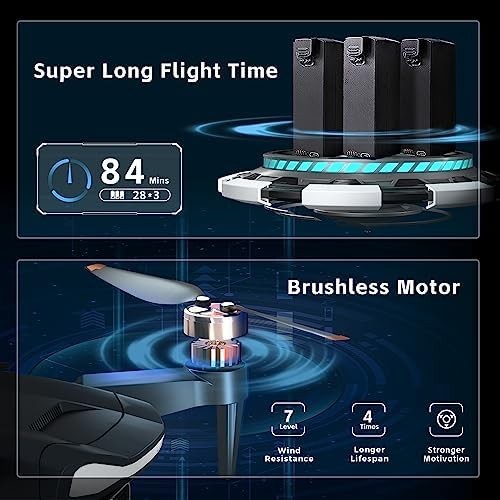 4K Camera Drone for Beginners, 84min Flight, Brushless Motor, Follow Me GPS