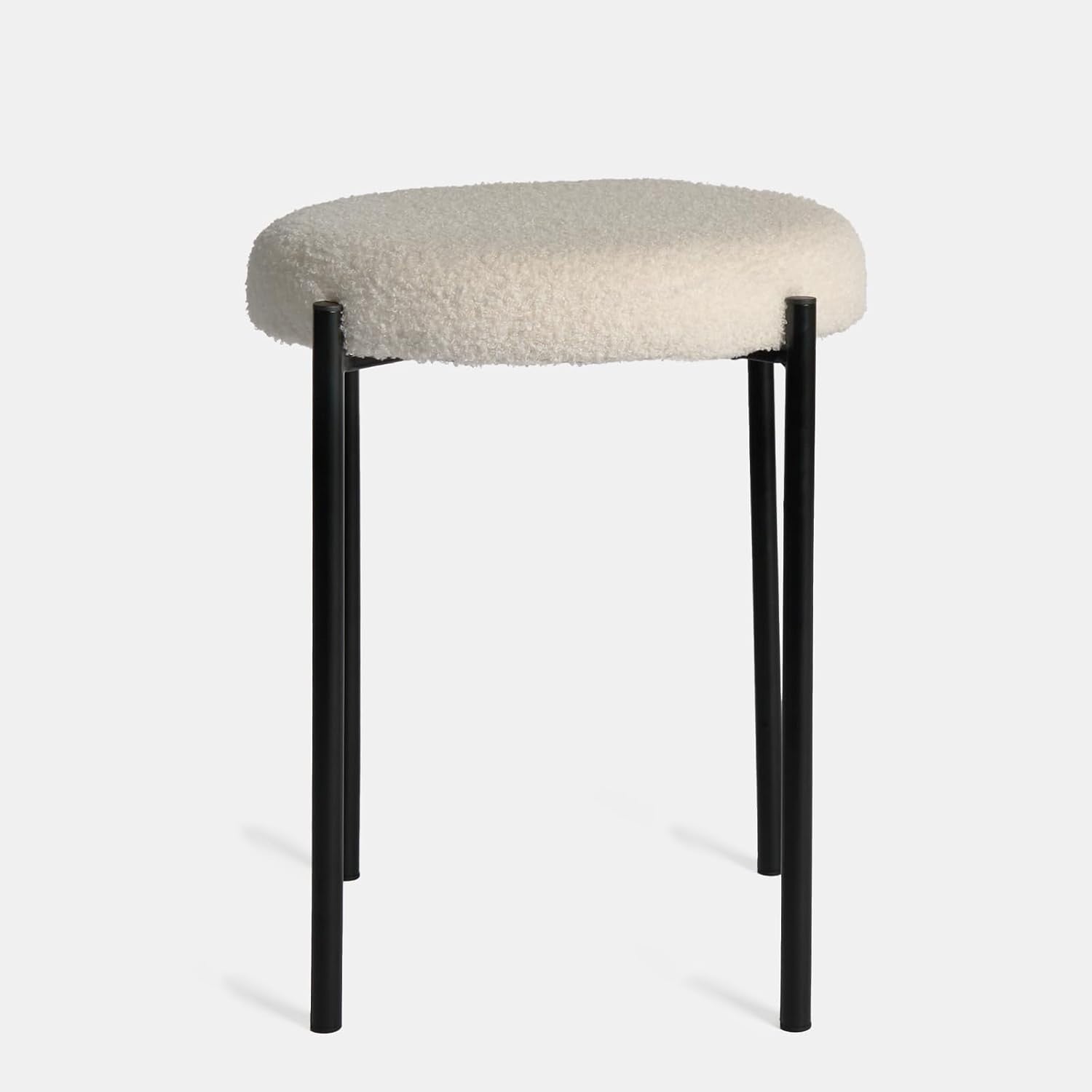 Cream Bouclé Round Footrest Stool Modern Vanity Chair Metal Leg Seat