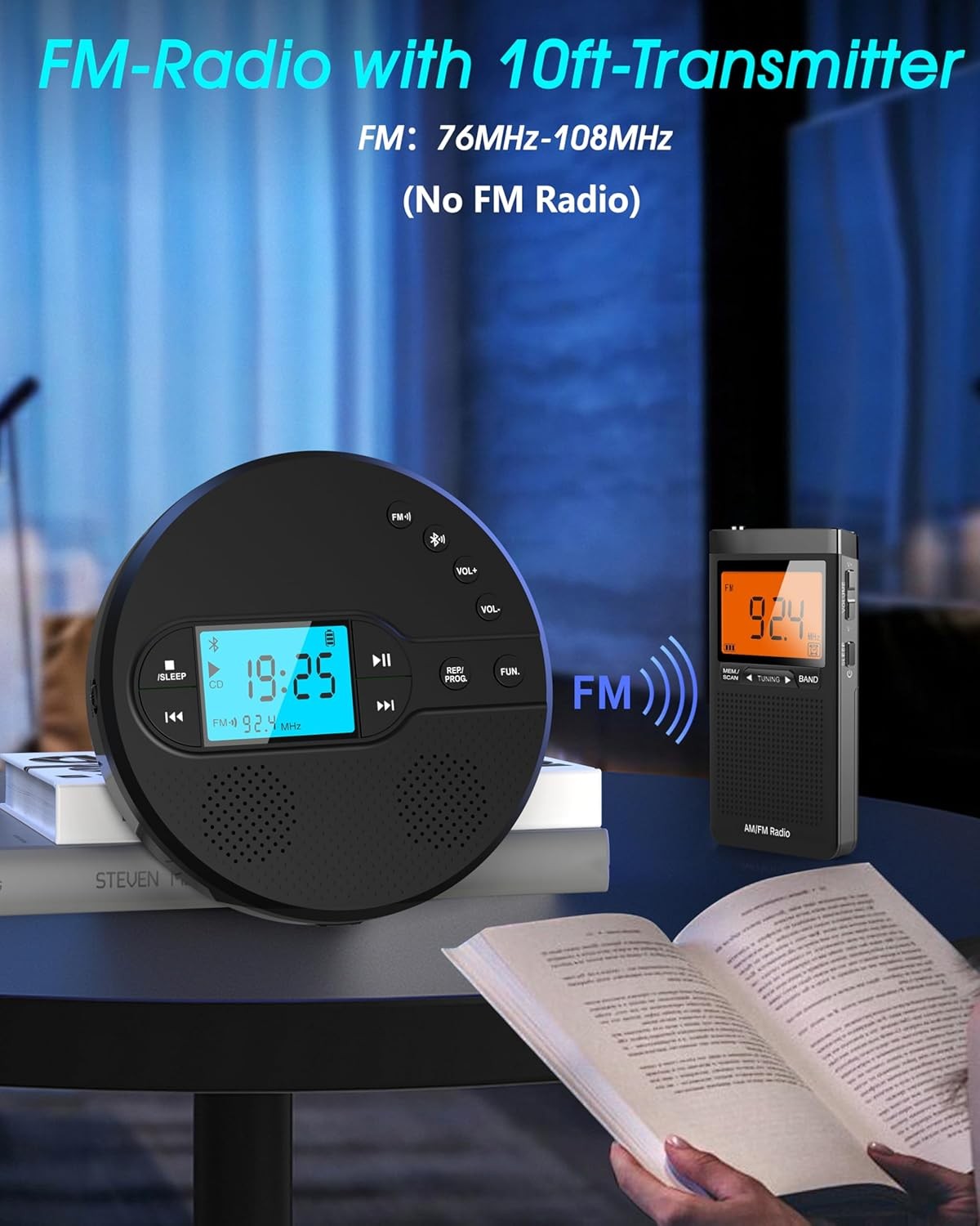 Portable CD Player Bluetooth FM Transmitter Rechargeable