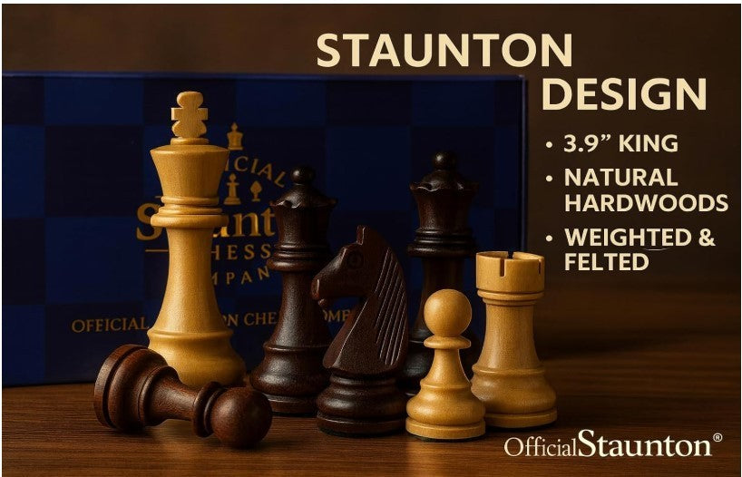 Luxury 3.9" Weighted Wooden Chess Pieces Set | Staunton Style | Felted Bases