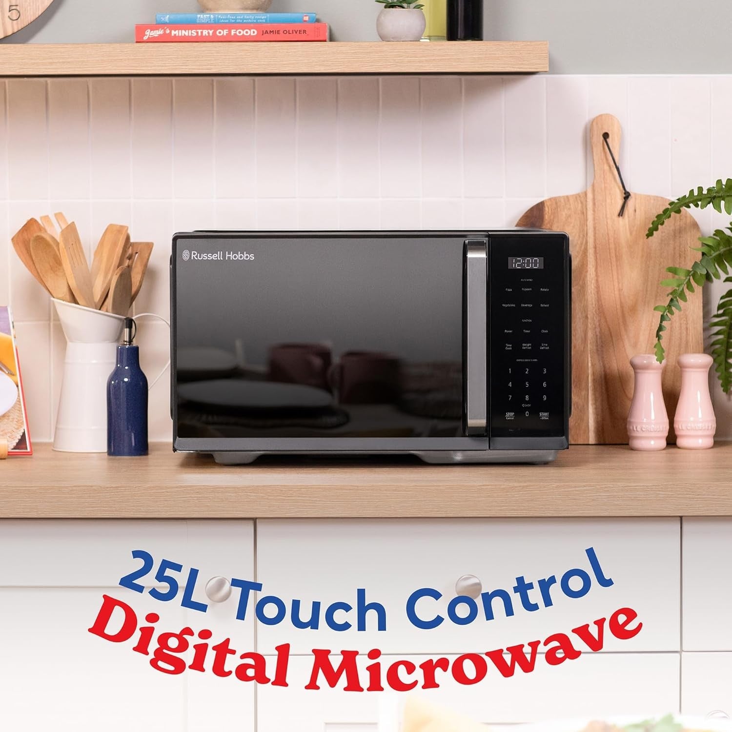 25L Digital Microwave 900W 10 Power Levels Touch Control Black