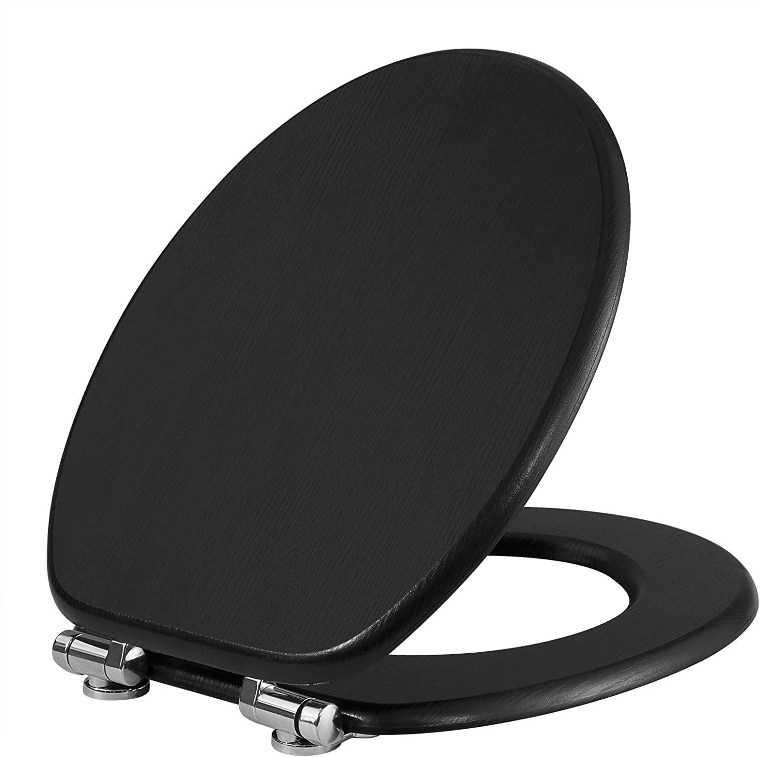 Wooden Toilet Seat Soft Close Black MDF Heavy Duty Standard WC 43.8x37.8cm
