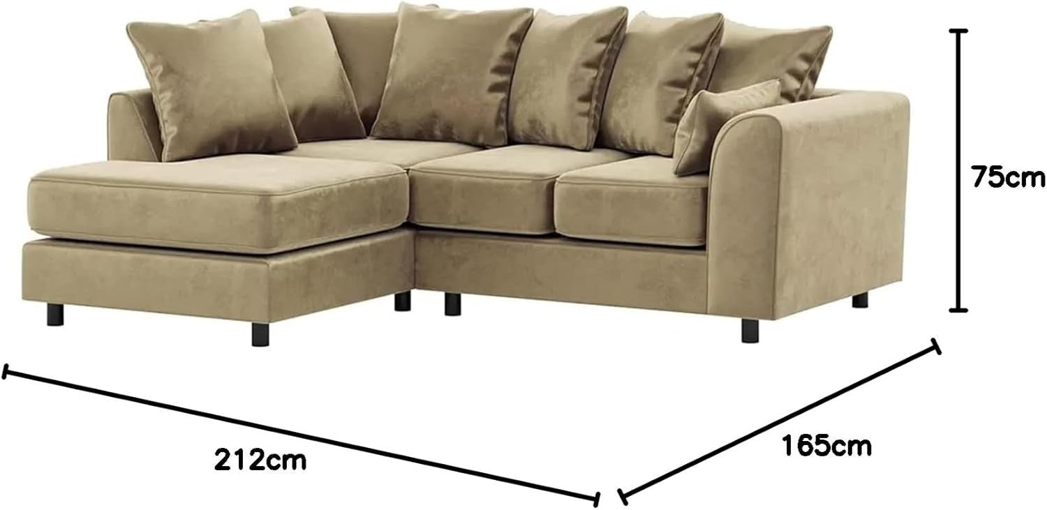 Beige Velvet Corner Sofa 4 Seater L Shape | Full Foam Cushions | Space Saving