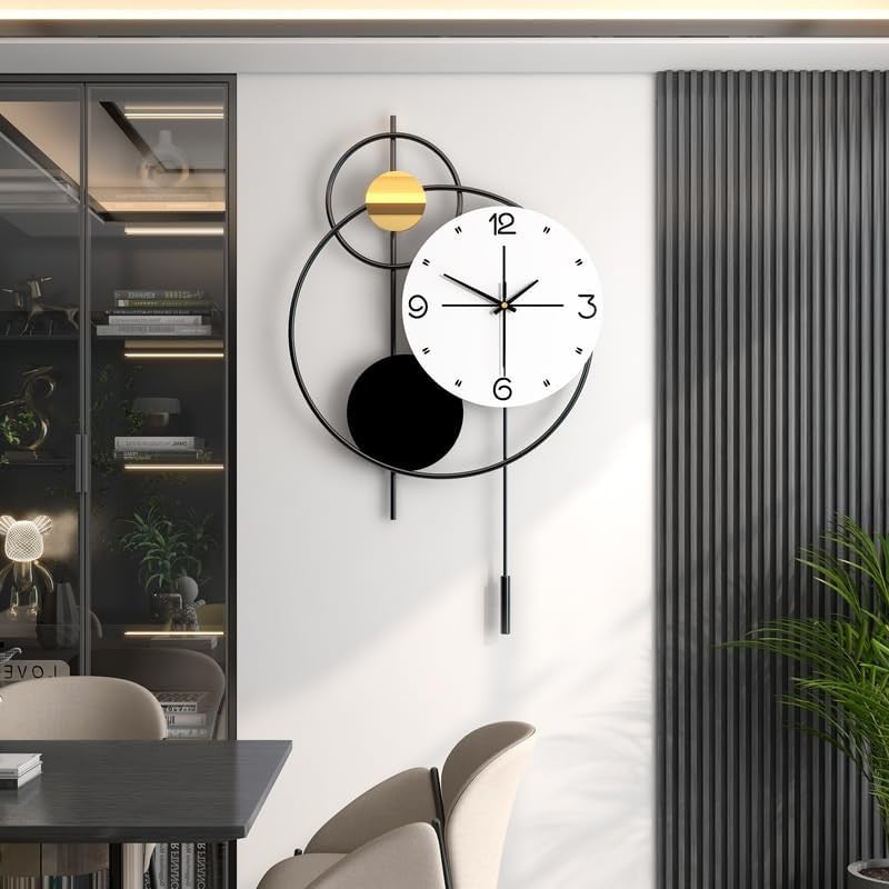 Modern Wall Clock Silent Quartz Pendulum 37x62cm Gold Black White Decor