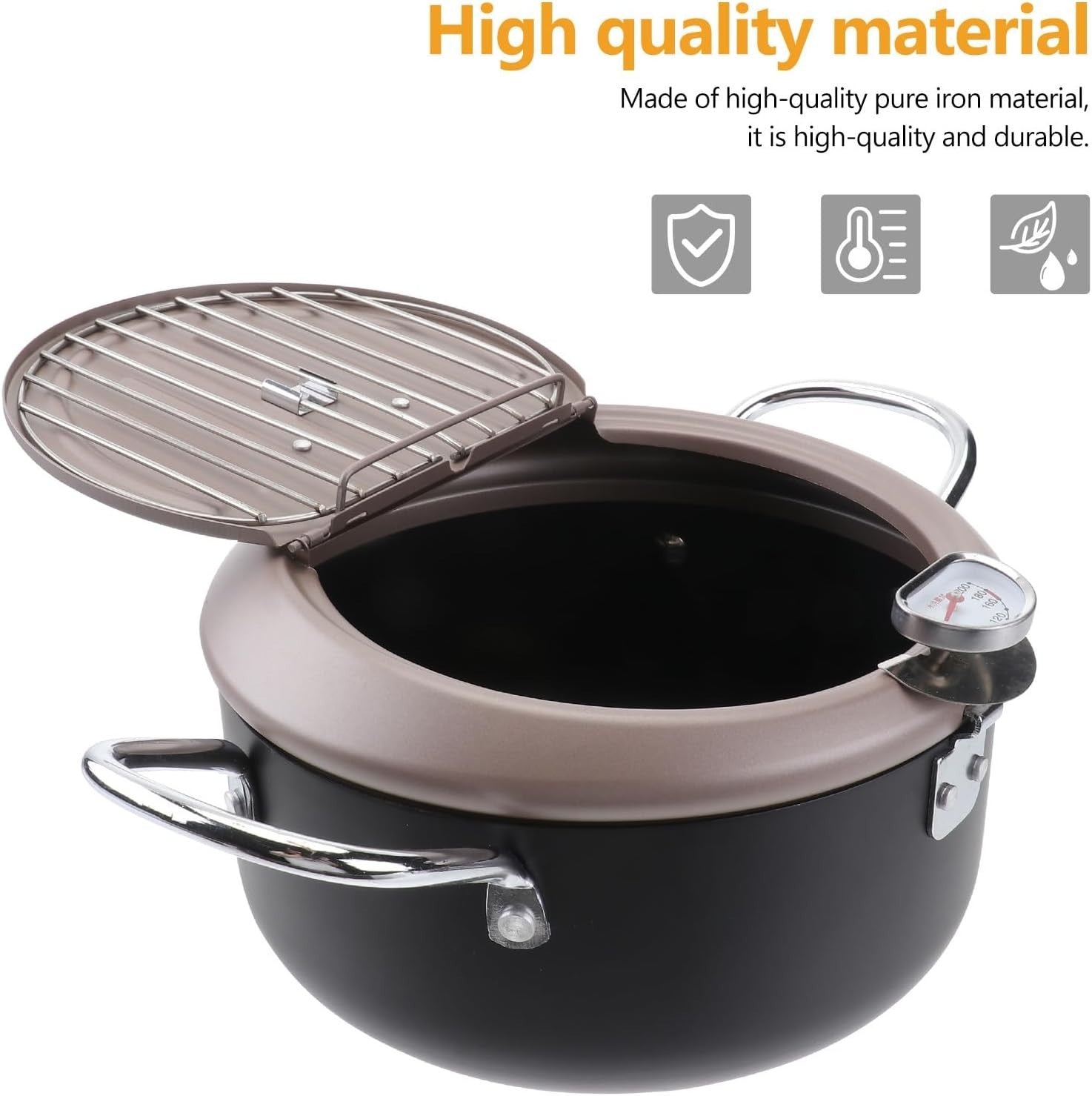 Japanese Style Deep Fryer Pan 20cm With Thermometer Lid Oil Rack