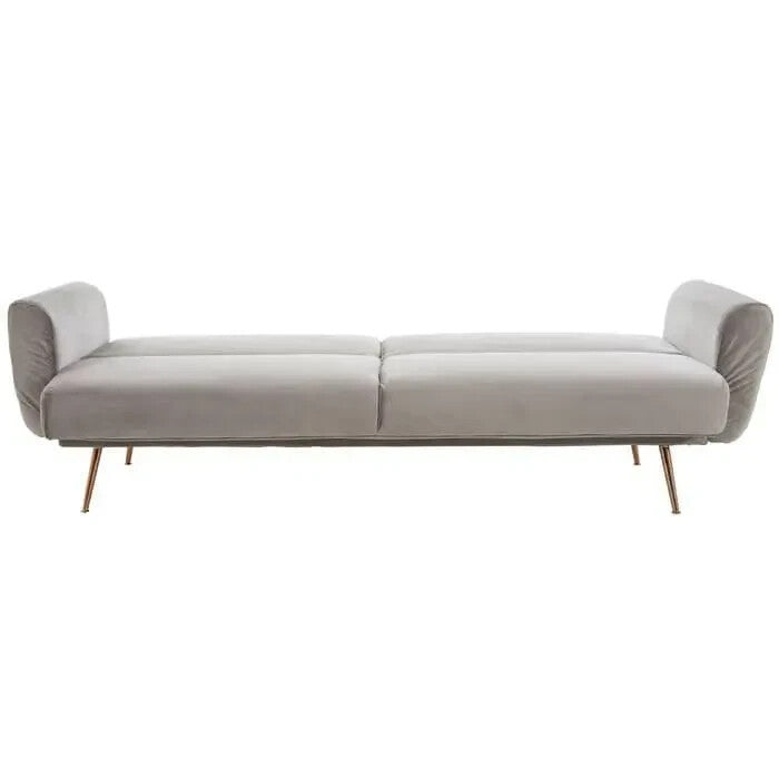 Grey Velvet 3-Seater Sofa Bed with Rose Gold Legs – Modern Pull Out Couch
