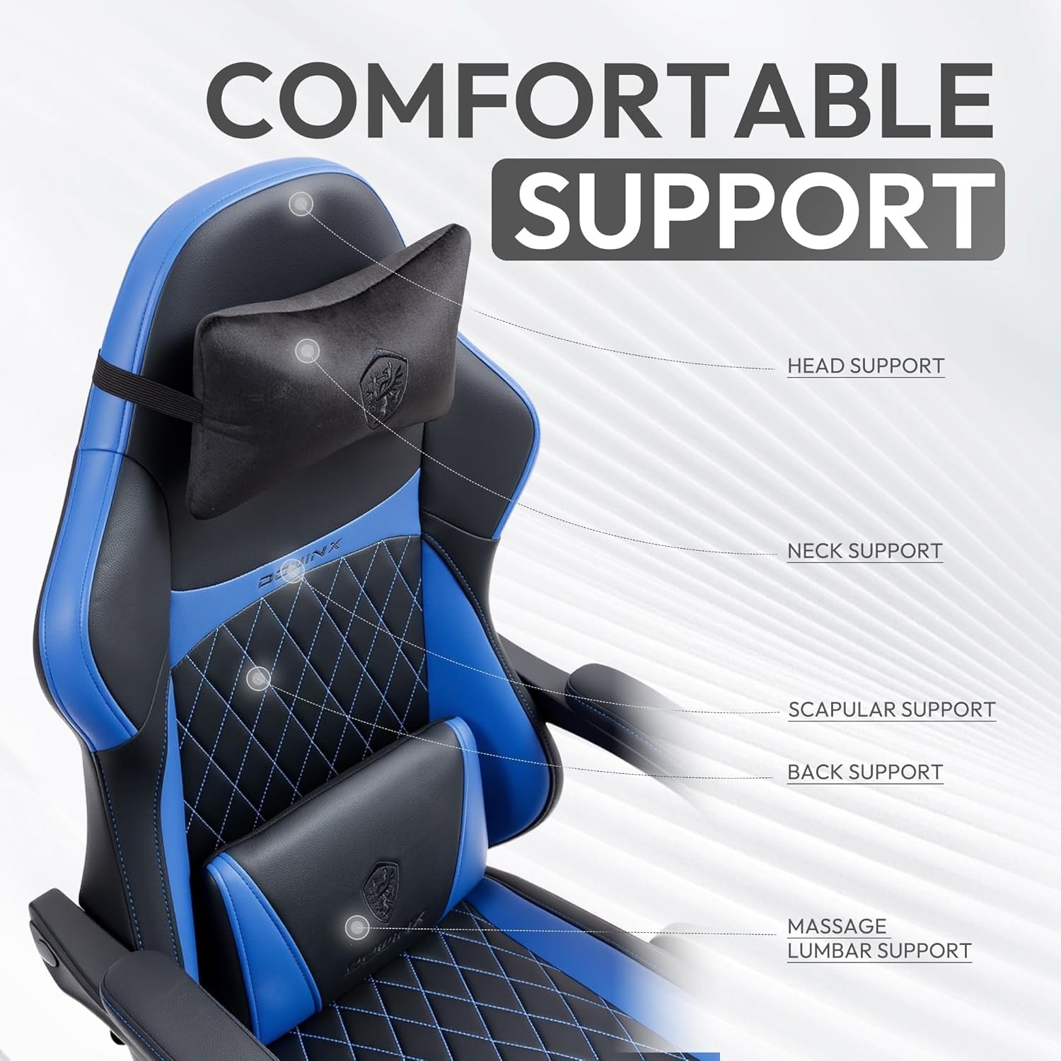 Ergonomic Gaming Chair Recliner w/ Footrest Massage 90–145°