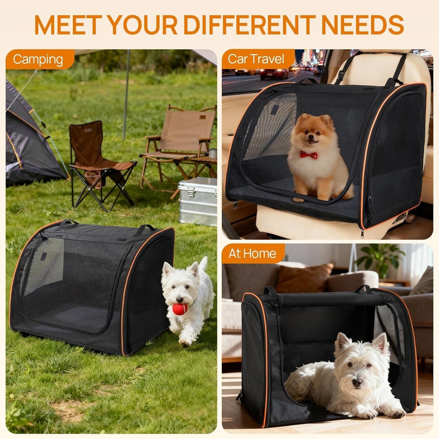 Dog Car Seat Travel Crate Soft Sided Pet Carrier Back Seat Kennel