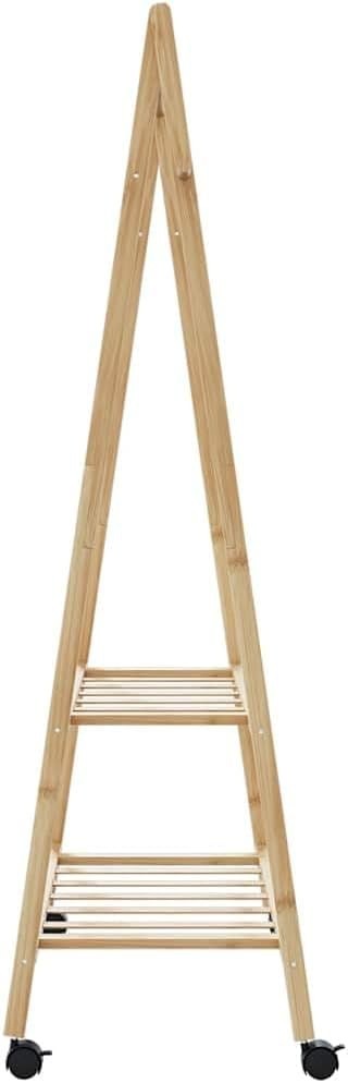 Bamboo Clothes Rack with Shelves & Wheels – Foldable – Brown