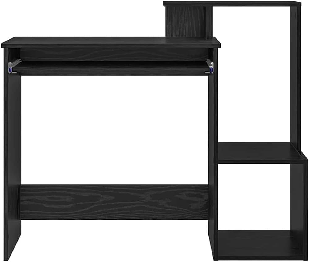 Black Oak Computer Desk 106x40cm Modern Office Table with Shelves Storage