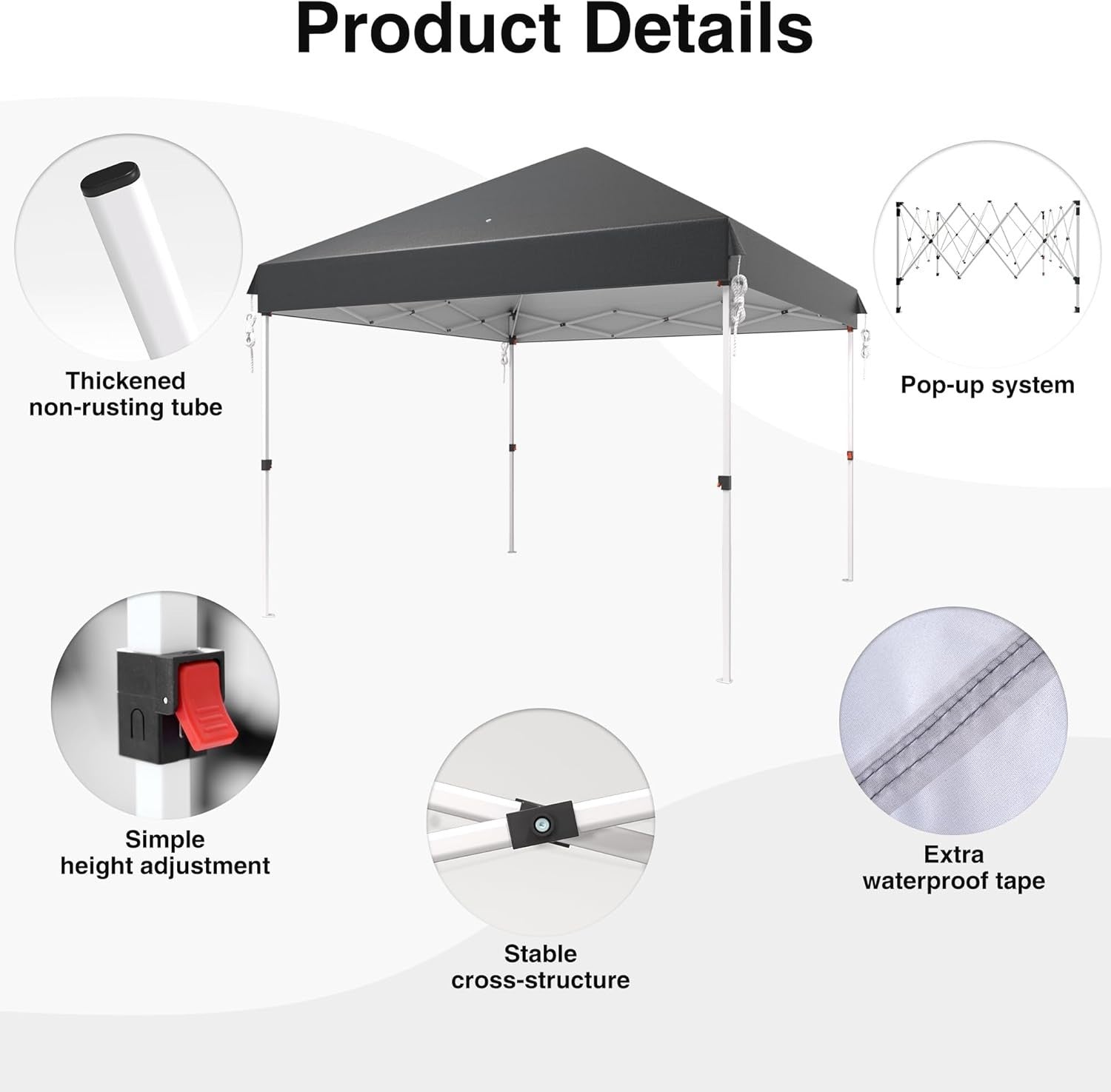 3x3M Dark Grey Pop Up Gazebo Waterproof Windproof Garden Camping Tent