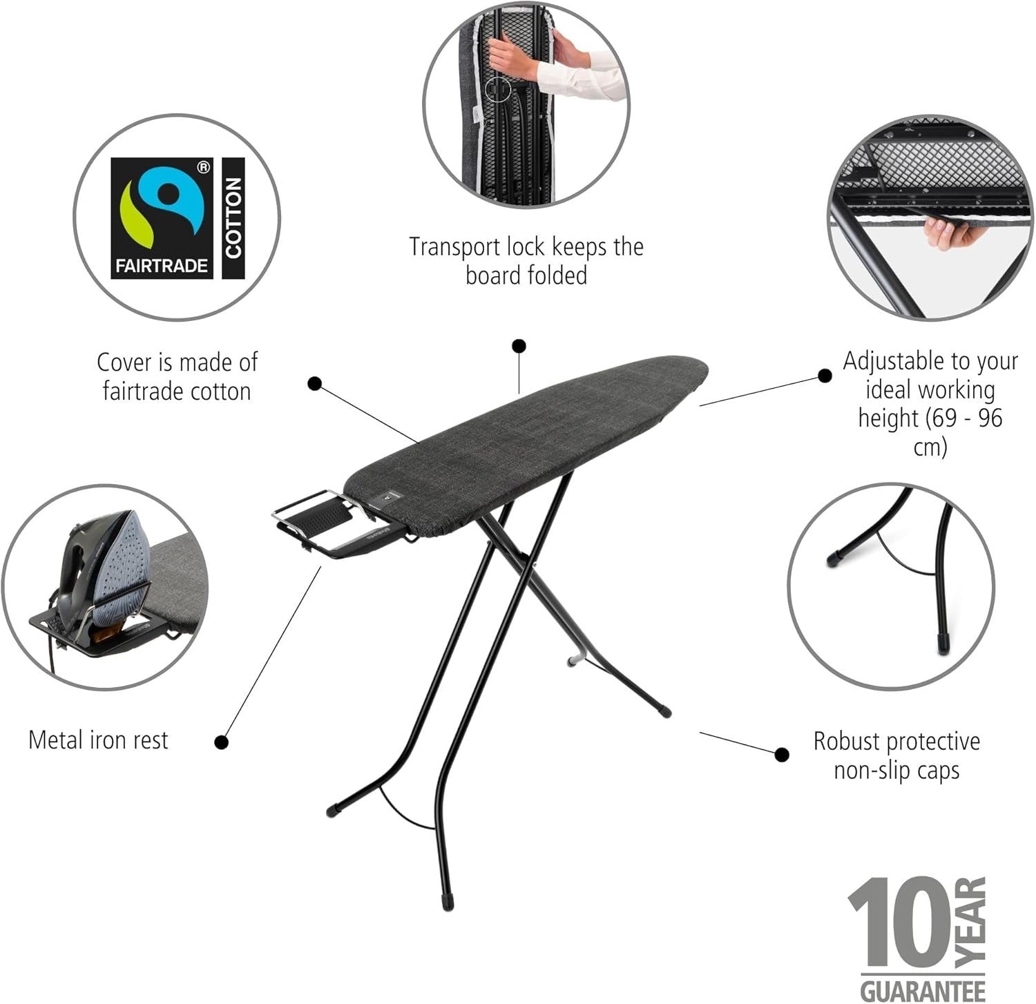 Compact Ironing Board 110x30cm Adjustable Height Steam Iron Rest Foldable