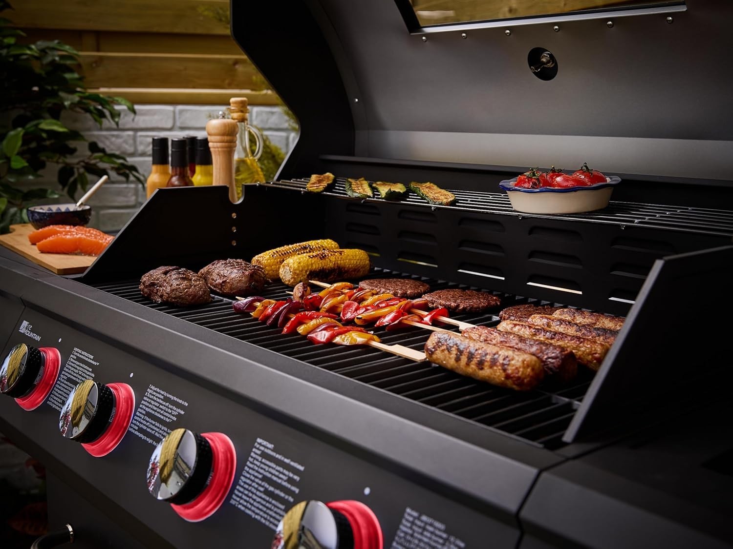 5 Burner Premium Gas BBQ Grill | Glass Lid Window | Side Burner