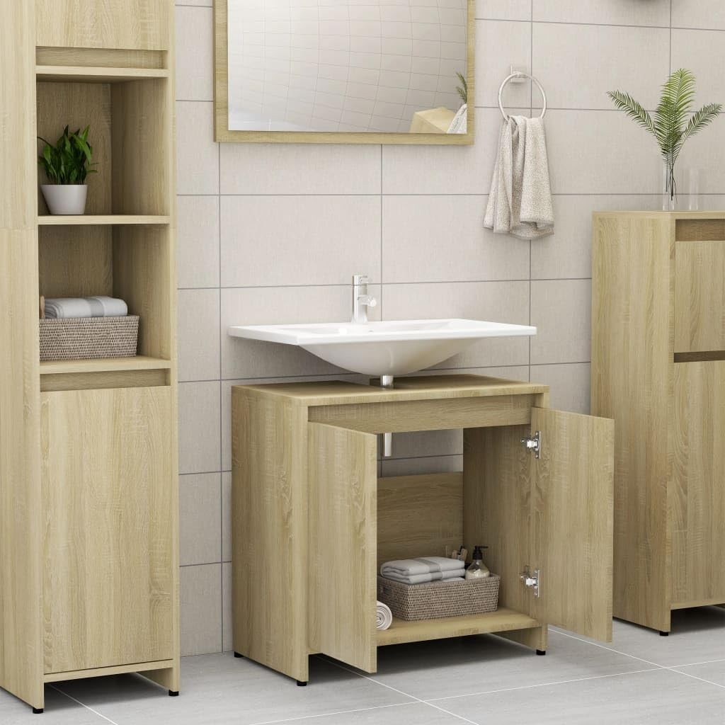 Modern Brown Under Sink Bathroom Cabinet – 2 Door Storage Unit 60x61cm