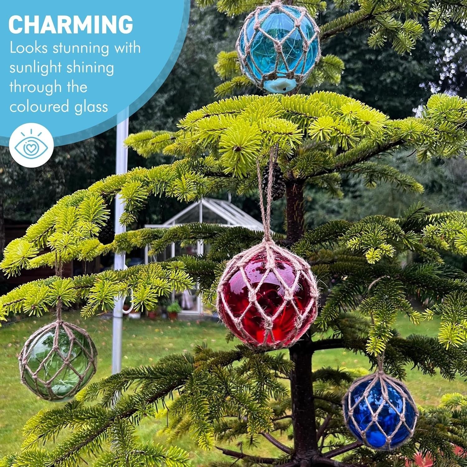 LED Glass Fishing Buoy Lights Set of 4 Nautical Hanging Ornaments Garden Decor