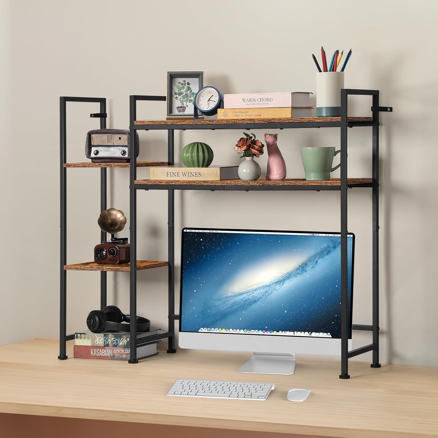4-Tier Desktop Bookshelf Hutch | 95cm Desk Organizer Rack Over Monitor Storage