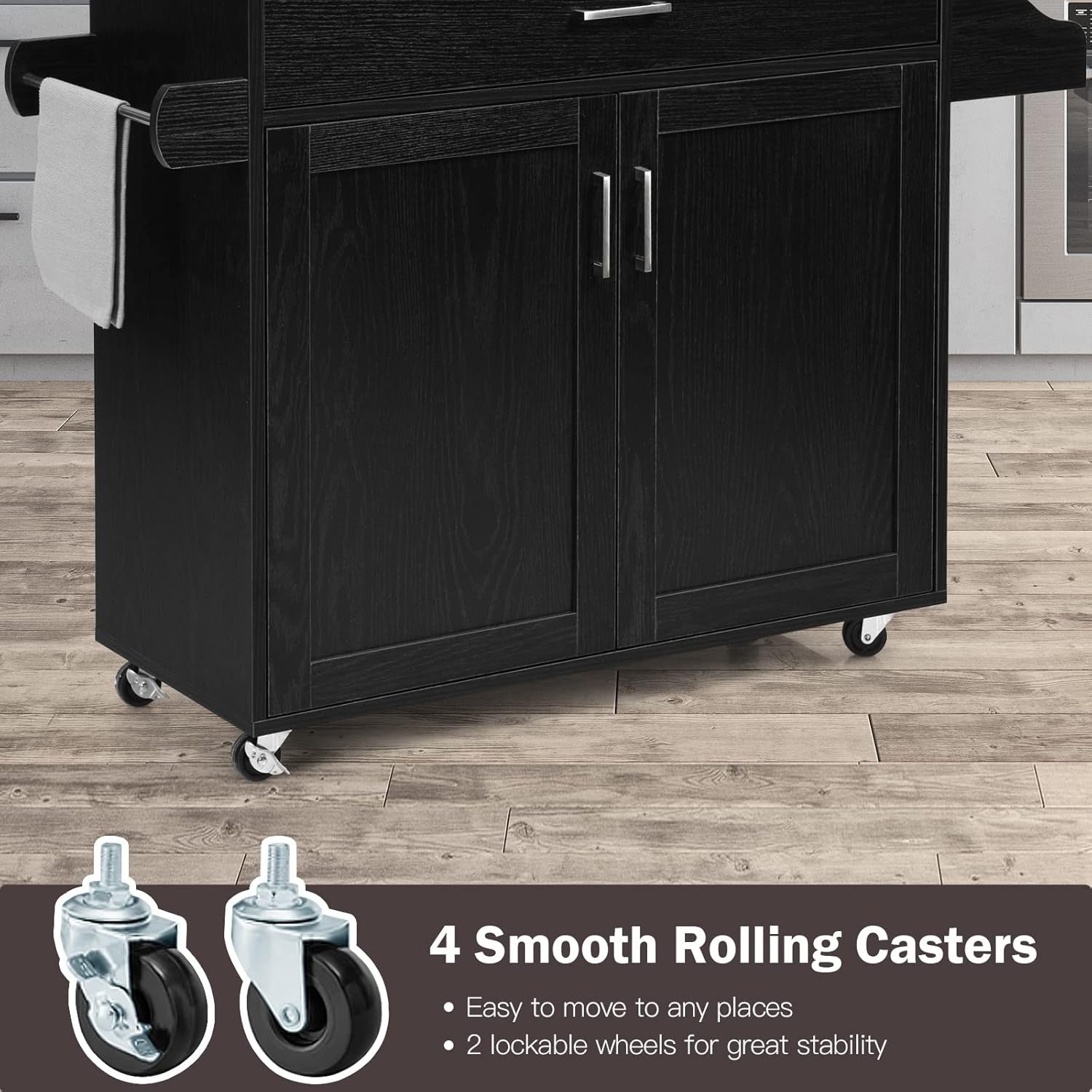 Kitchen Island Trolley on Wheels Storage Cabinet Drawer Worktop
